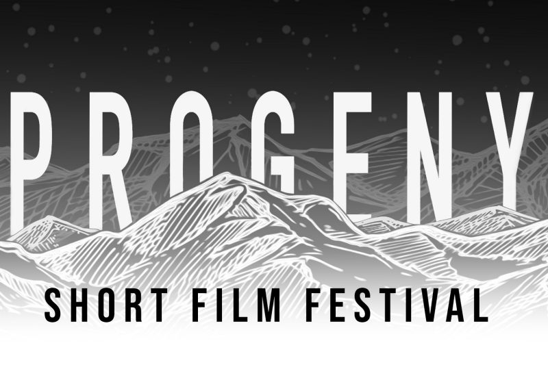 black and white image of a mountain range, with the words 'Progeny Short Film Festival' 