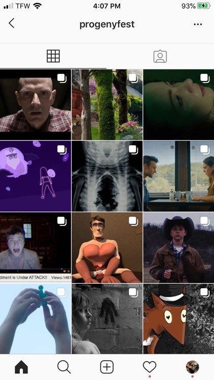 picture of multiple images from Instagram showing a pair of hands, several closeups of faces, a boy dressed in western wear clothing, two people sitting across form one another at a diner, an xray of a person, cartoon drawings