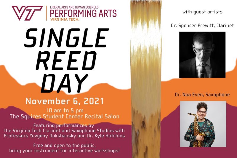 A poster image for Single Reed Day with photos of a clarinet player and a  saxophone player
